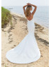 One Shoulder Ivory Pleated Satin Thigh Slit Wedding Dress